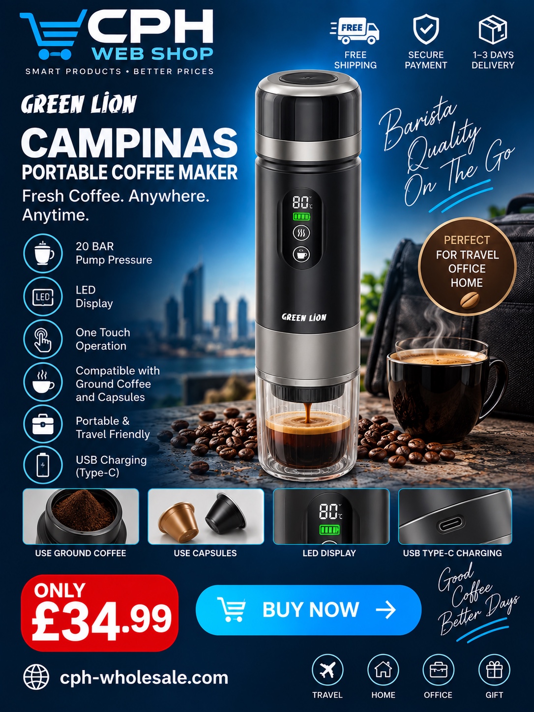 Green Lion Campinas Portable Coffee Maker