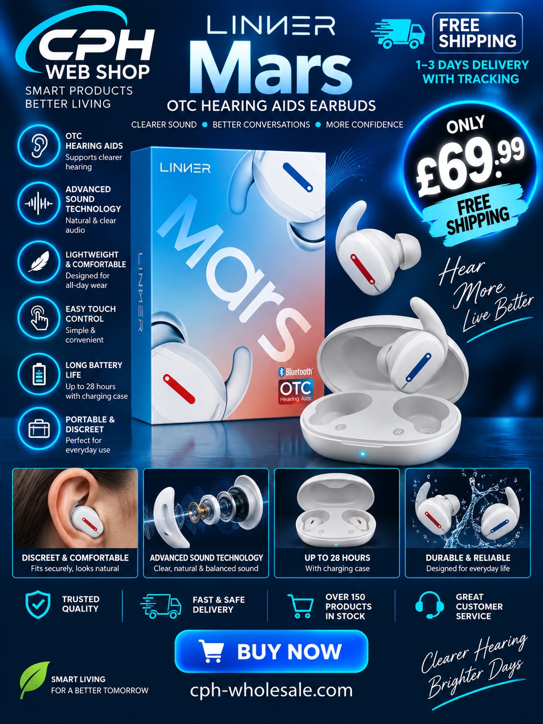 Linier Mars OTC Hearing Aids Earbuds