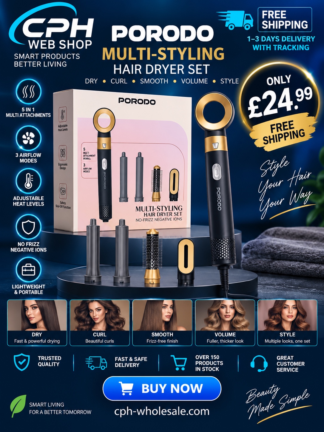 Porodo Multi-Styling Hair Dryer Set