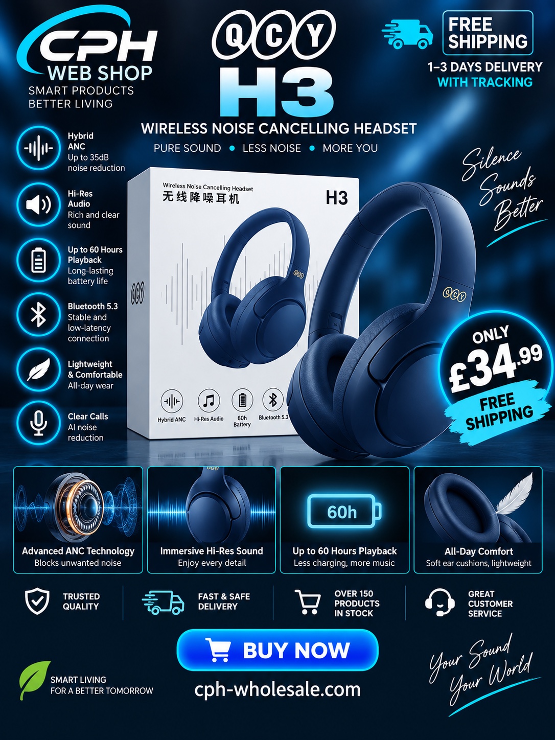 QCY H3 Wireless Headphones