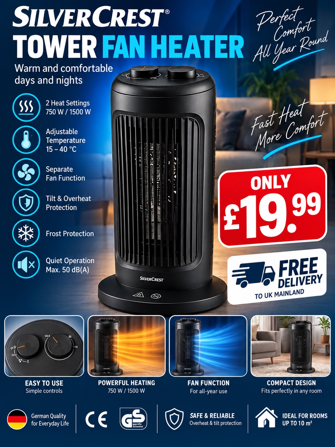SilverCrest Tower Fan Heater