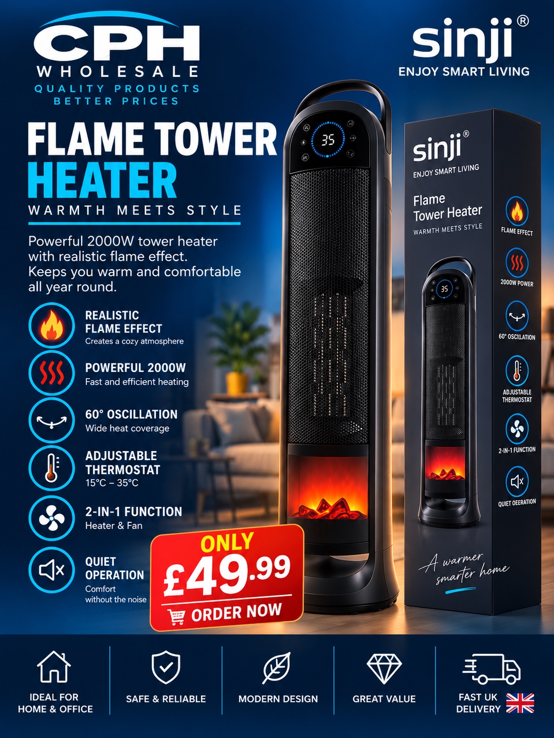 Sinji Flame Tower Heater